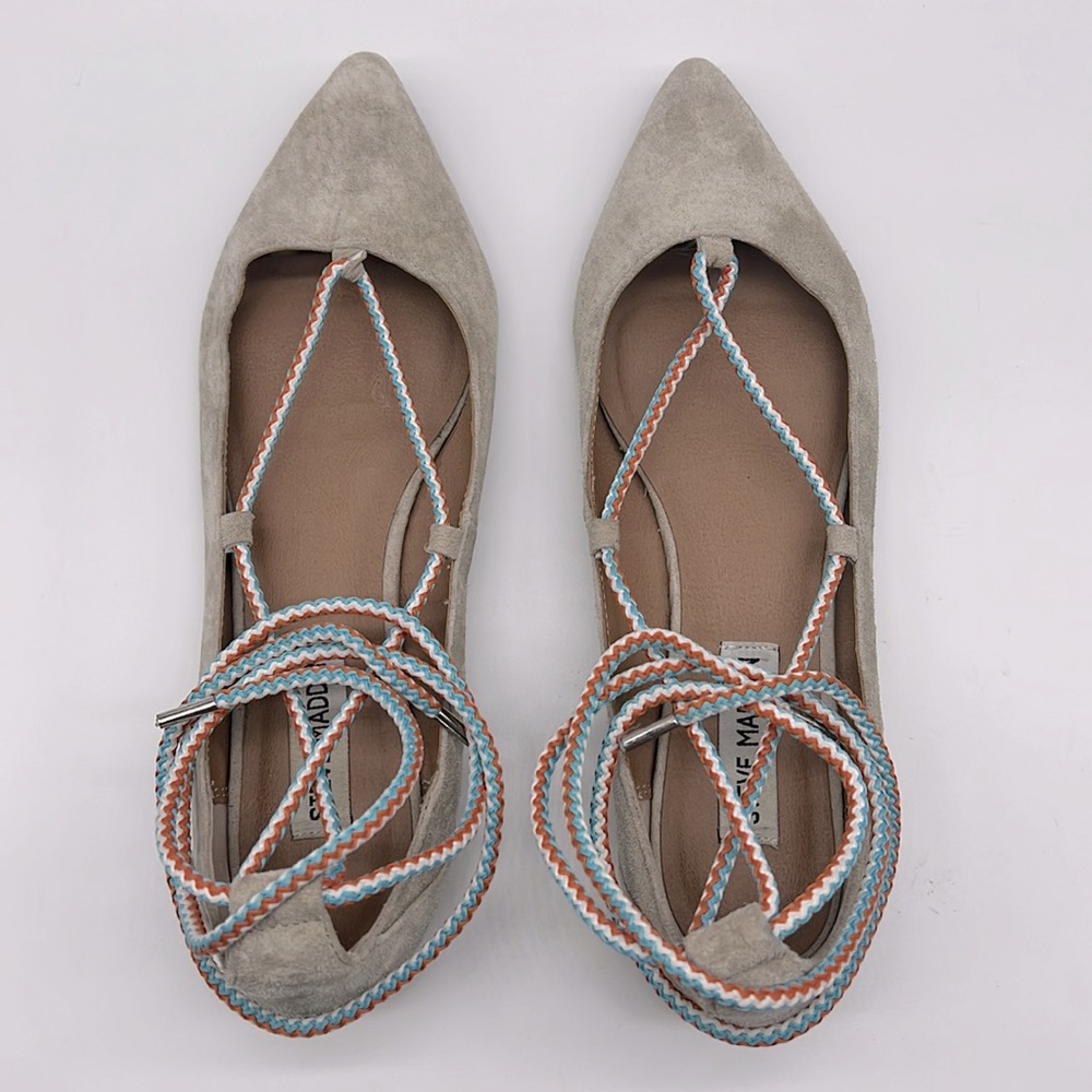 Steve Madden Emilie Suede Multicolored Lace Up Ballet Flat Size 8.5 Taupe